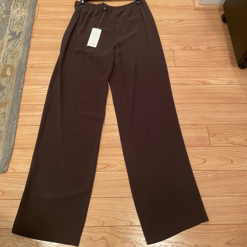 Eileen Fisher Brown Silk Crepe Pants